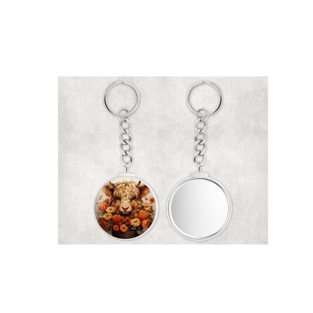 Highland Cow Keychain  -  ROUND BUTTON KEY CHAIN